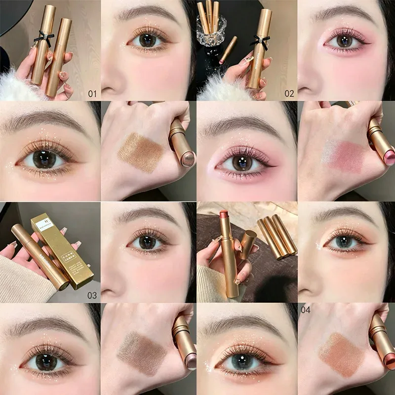Kakashow Three Color Pearl Glitter Eye Shadow Stick Gradient Delicate Shiny Eyeshadow Waterproof Long Lasting Daily Eye Cosmetic