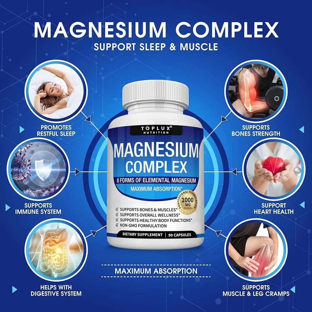 Premium Magnesium Complex Supplement 1000mg Magnesium Glysinate 525mg Blood Sugar Complex 940mg Moringa Capsules 1200mg Non-GMO — image 4