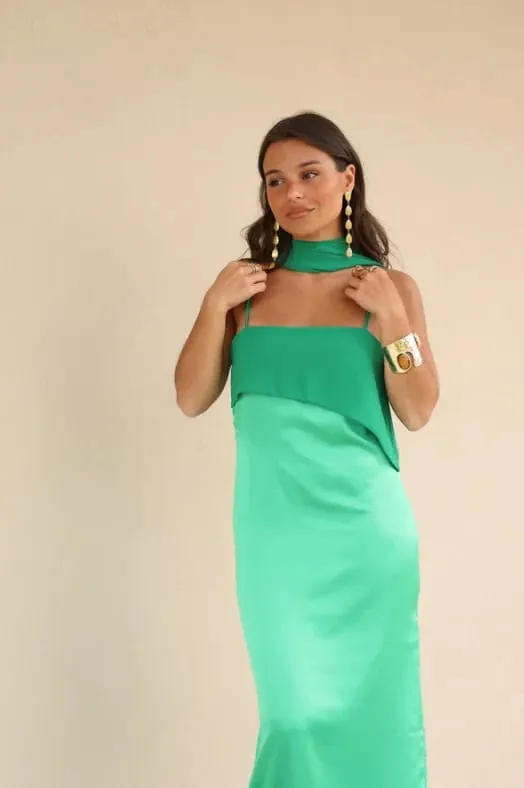 Color Blocking Scarf Collar Suspender Women Maxi Dress Spaghetti Strap High Split Floor Length Evening Dresses Lady Party Robes — image 13
