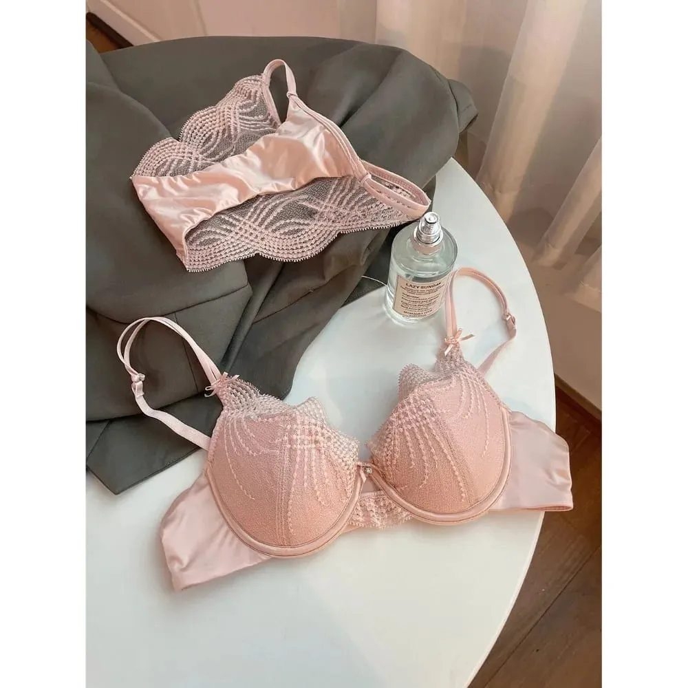 Ladies Lace Lingerie Set Pure Desire Aesthetic Deep V Thin Straps Thin Cup Soft Underwire Push‑Up Bra Underpants S-XL — image 3