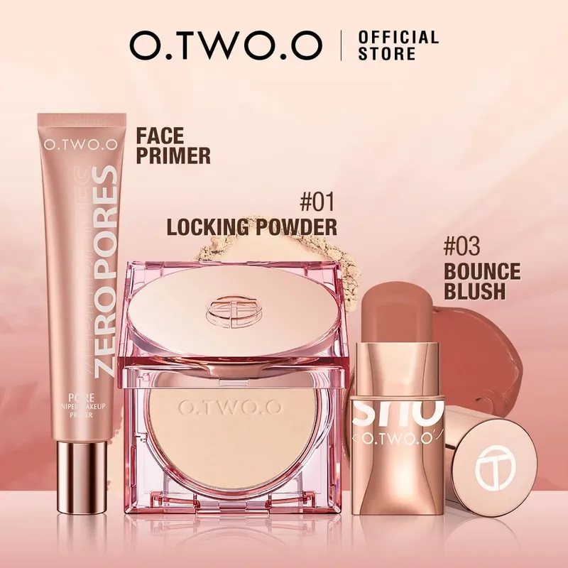 O.TWO.O Set 3 pezzi trucco 3 in 1 rossetto fard stick SPF 30PA + cipria fissante viso primer viso base trucco kit cosmetici