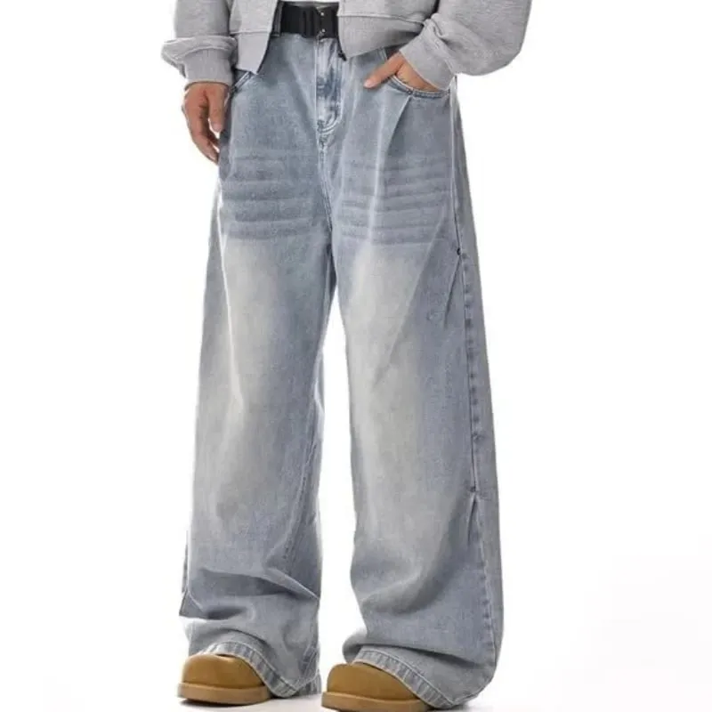 Mens Jeans Harajuku American Vintage Washed Cleanfit High Street Straight Loose Wide Leg Denim Pants Unisex Fashion Style New — image 7
