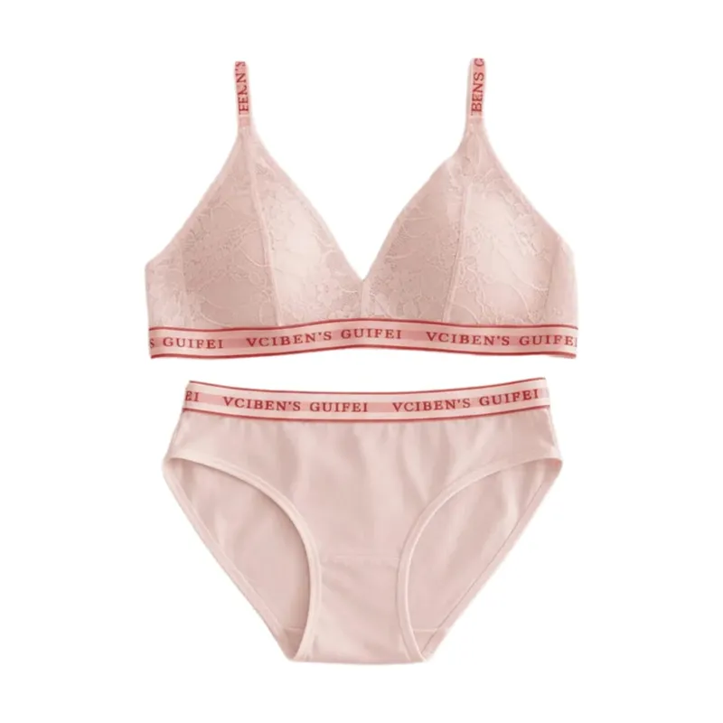 Bra Suit Letter Design Lingerie Set Deep V Wireless Women Underwear Suit Lace Color Blocking Bra Panties Set Famle