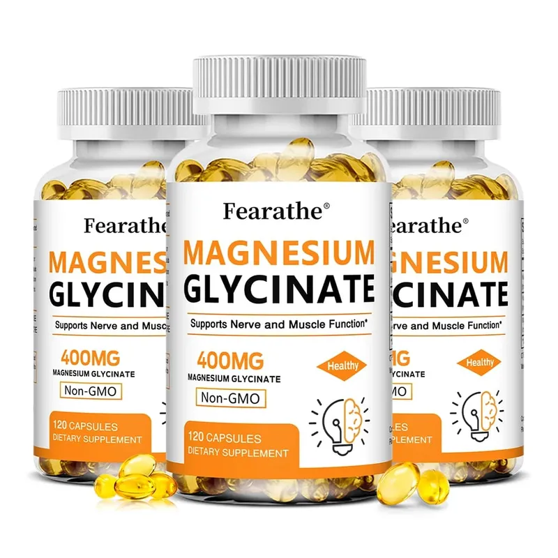 Magnesium Glycinate 400mg Capsules Support Muscle Bone Heart Nerve Sleep Quality & Immune System Health Non-GMO