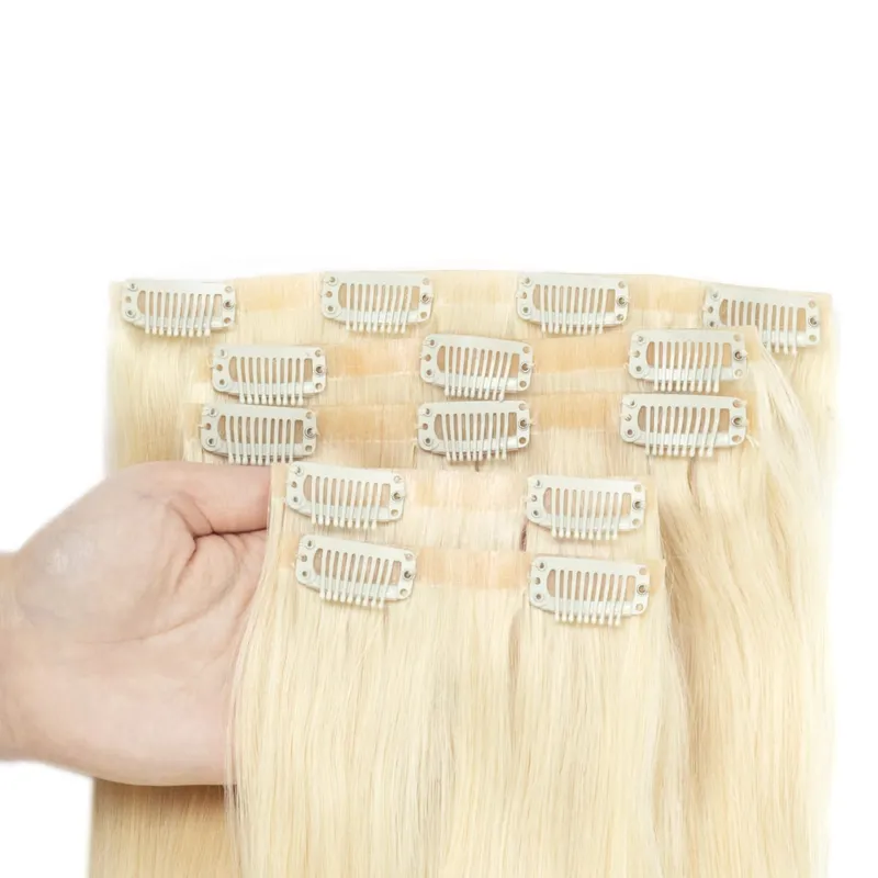 Invisible PU Clip In Hair Extension Human Hair Injected PU Tape Weft Clip in Extension 7Pcs/set 12-24inch 100G 120G Clip On Hair