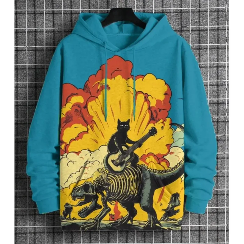 2026 Men's Hoodies Funny Cat Dinosaur UFO Art 3D Printed Cartoon Sweatshirt Men Women Tracksuit Oversized Casual Street Y2k Coat — image 6