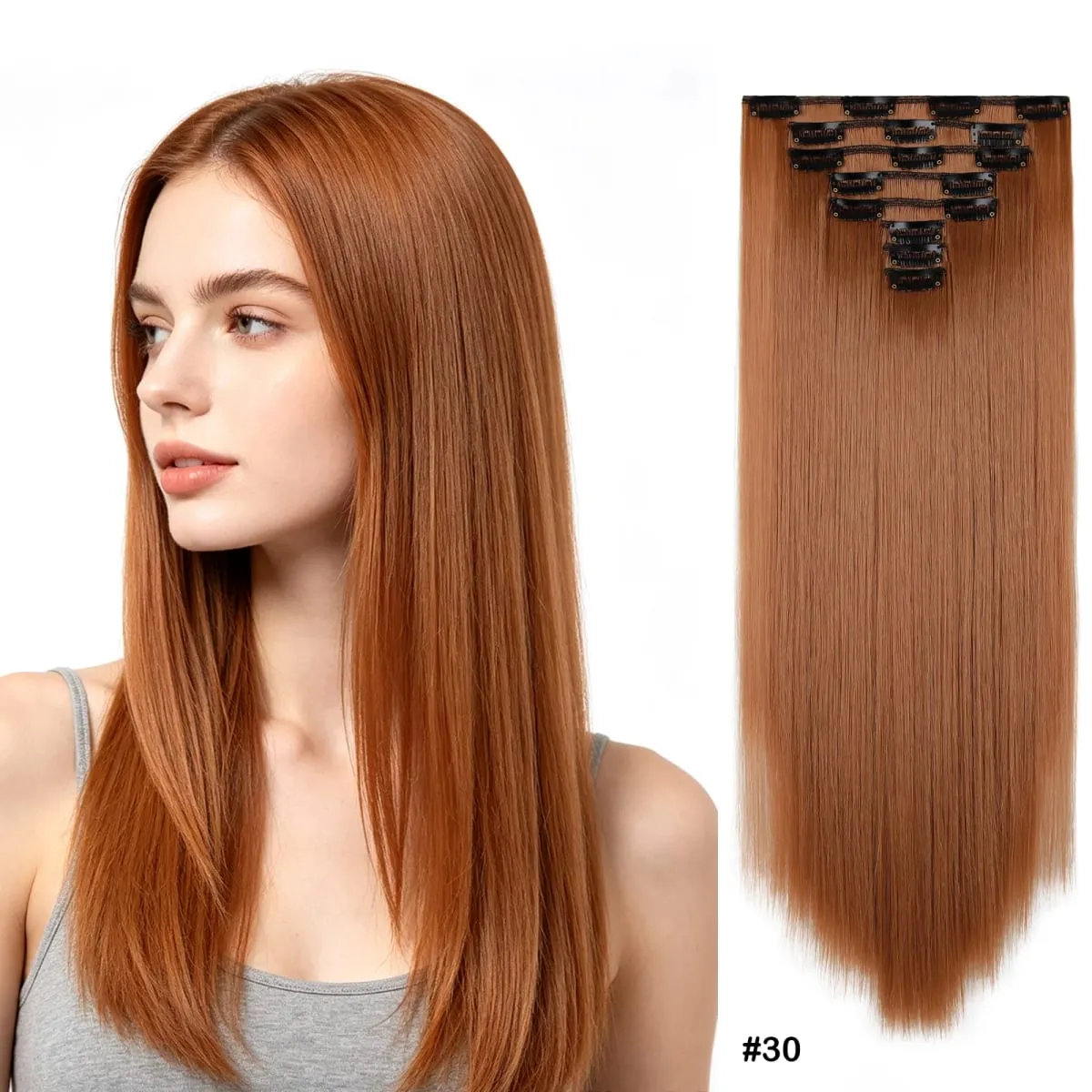 8pcs/set Long Straight Matte Synthetic Clip-In Hair Extensions Full Head Extension Hairpieces for Women