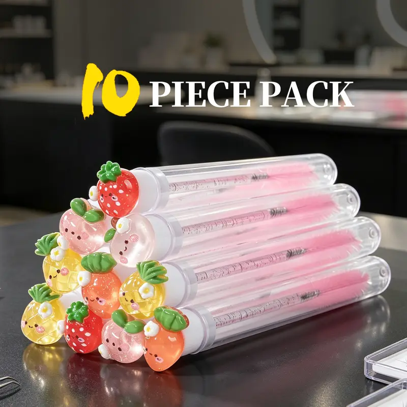 10Pcs Reusable Eyelash Brushes with Tube Cute Fruit Mascara Wands for Lash Extensions Kawaii Brow Spoolies Makeup Tool Set Gift