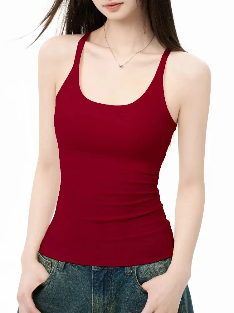 Zjaiss Elegant Knit Summer Tank Top Korean Slim Solid U Neck Women Cami Soft Ribbed Basic Layering Vest Fashion Ladies Top — image 5