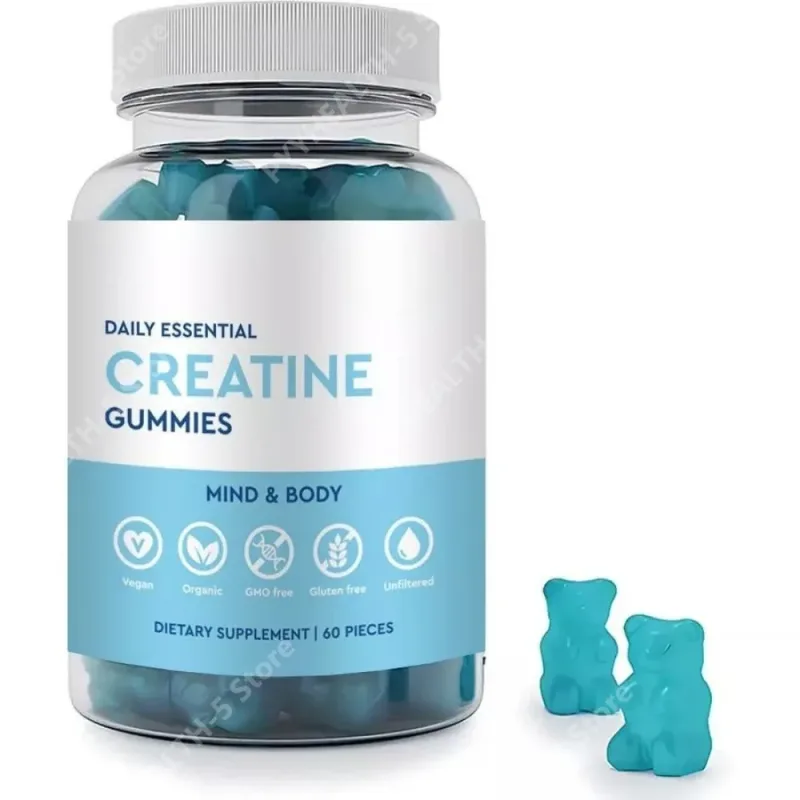 Créatine Gummies Végétalien, sans OGM, sans gluten, faible teneur en sucre, biologique, soutient la performance athlétique pour adultes unisexe, 60 unités