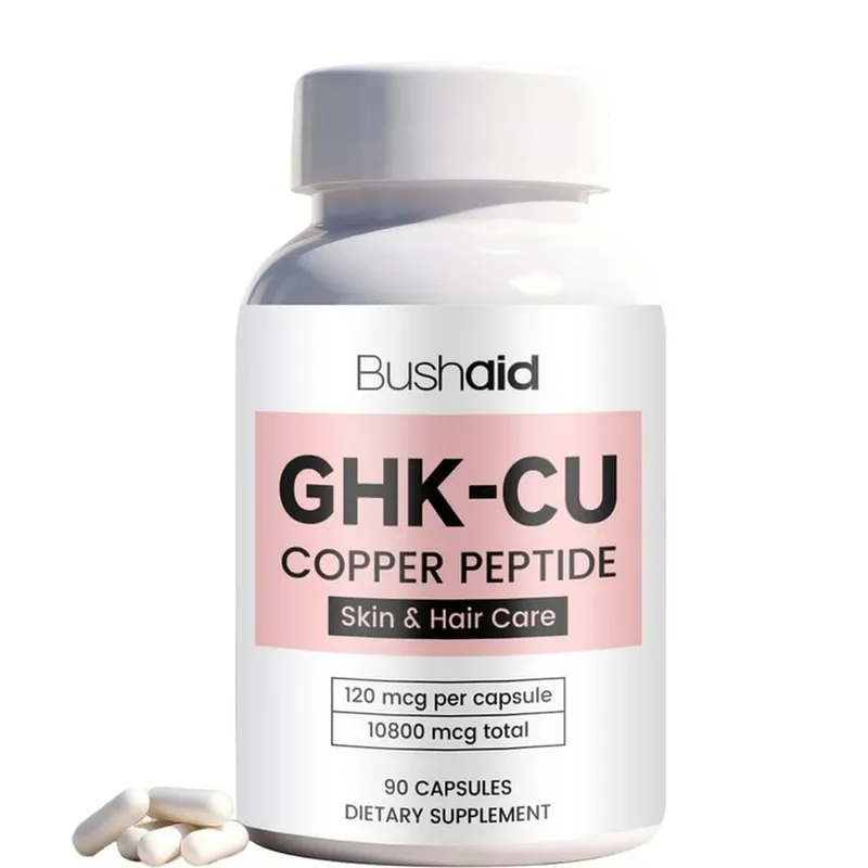 BushAid GHK-Cu Copper Peptide Capsules with Collagen Hyaluronic Acid Vitamin C Skin Firmness & Hair Growth Support 90 Count