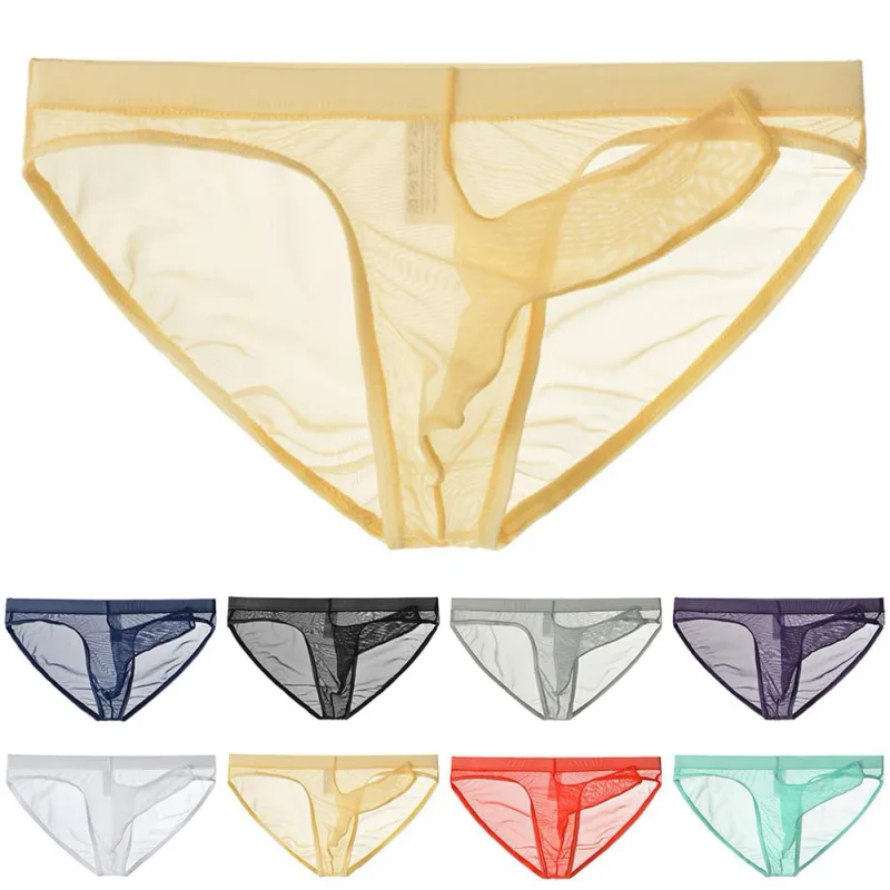 Men\'s Lightweight Mesh Briefs Transparent Elephant Nose Design Ultra Thin Breathable Quick Dry Low Waist Underpants — image 1