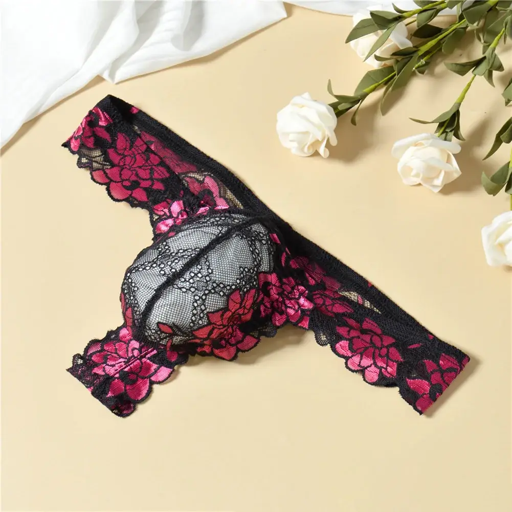 Men Floral Lace Thong Low Rise Elastic Waist G‑String Breathable See‑Through Floral Print Male Underwear Sexy Lingerie Panties — image 17