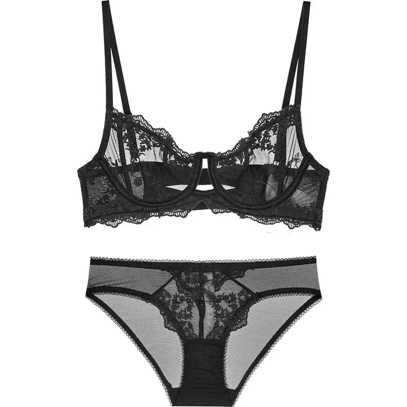 Embroidered Bralette & Panty Set for Women Ultra-Thin Comfort Underwire Support Large Size Lingerie — image 10