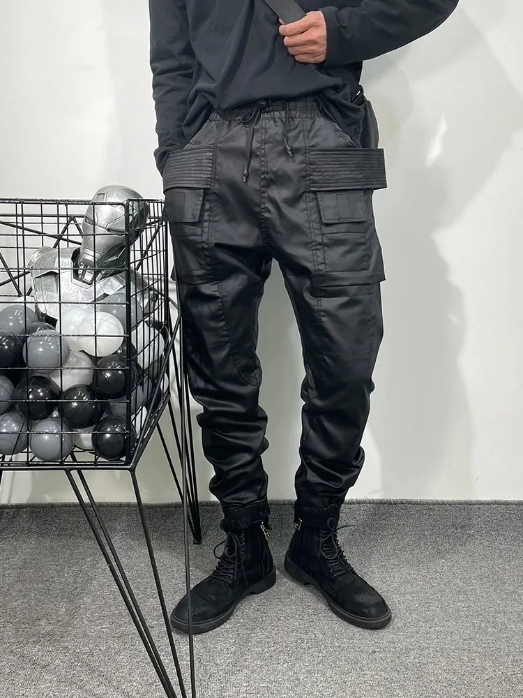 Men Casual Wax Denim Jeans Cotton Gothic Men's Clothing Coated Autumn Straight Solid Black Jeans Pants — image 2