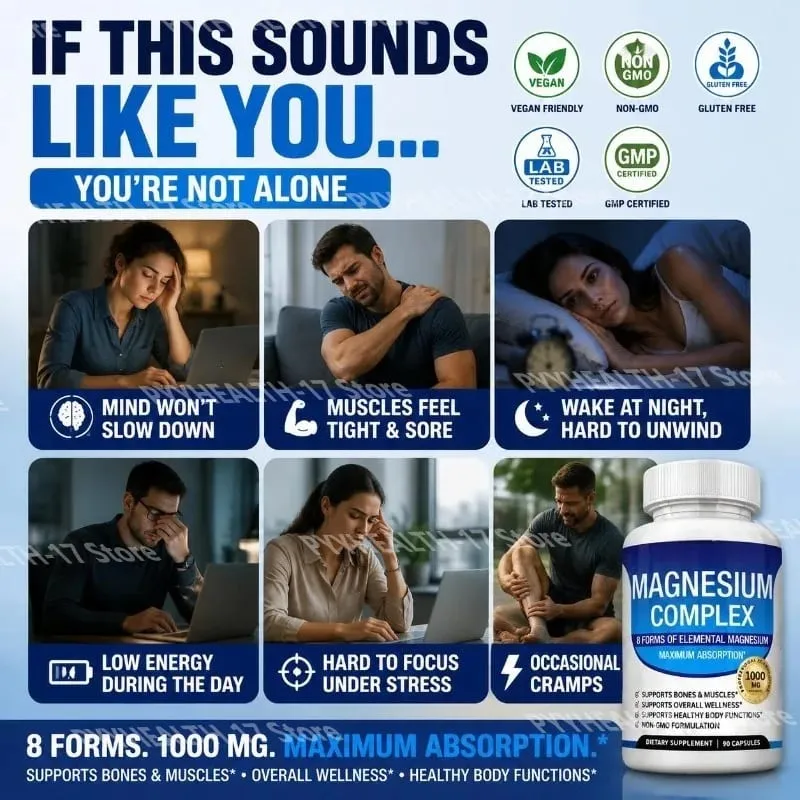 Nutrition Magnesium Complex Capsules 8-Form Elemental Magnesium Supports Healthy Body Functions 1000 Mg 90 Capsules — image 4