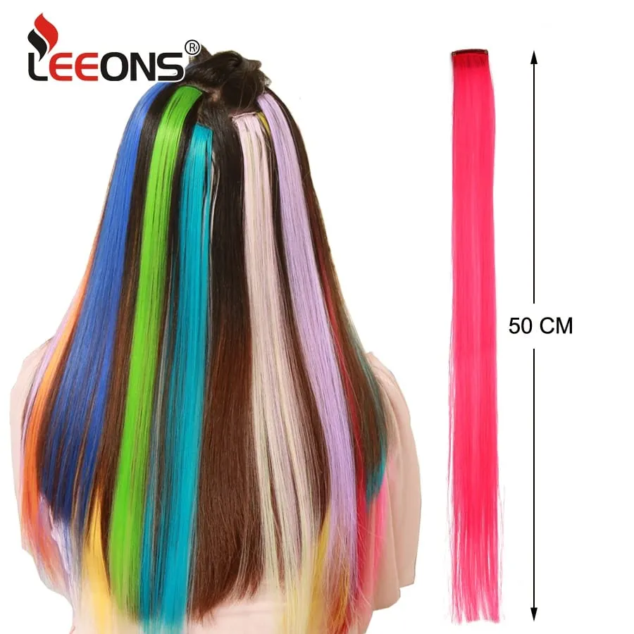 12 Pcs Clip In Colored Hair Extensions For Kids Women 20 Inches Rainbow Long Straight Synthetic Hairpiece Heat Resistant Hair — image 5