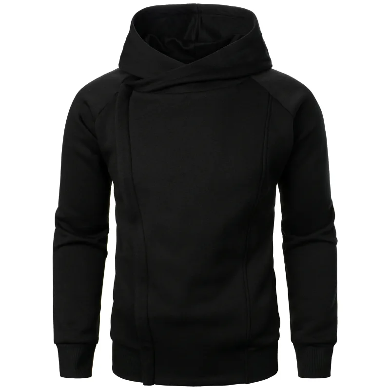 Autumn winter men's solid color hooded top Long sleeve side zipper design hoodie