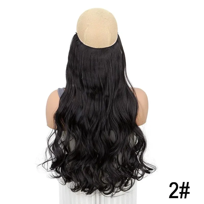 20Inch Synthetic Long Curly Invisible Wire Hair Extensions Headband Heat Resistant No Clips Hairpiece for Women — image 8