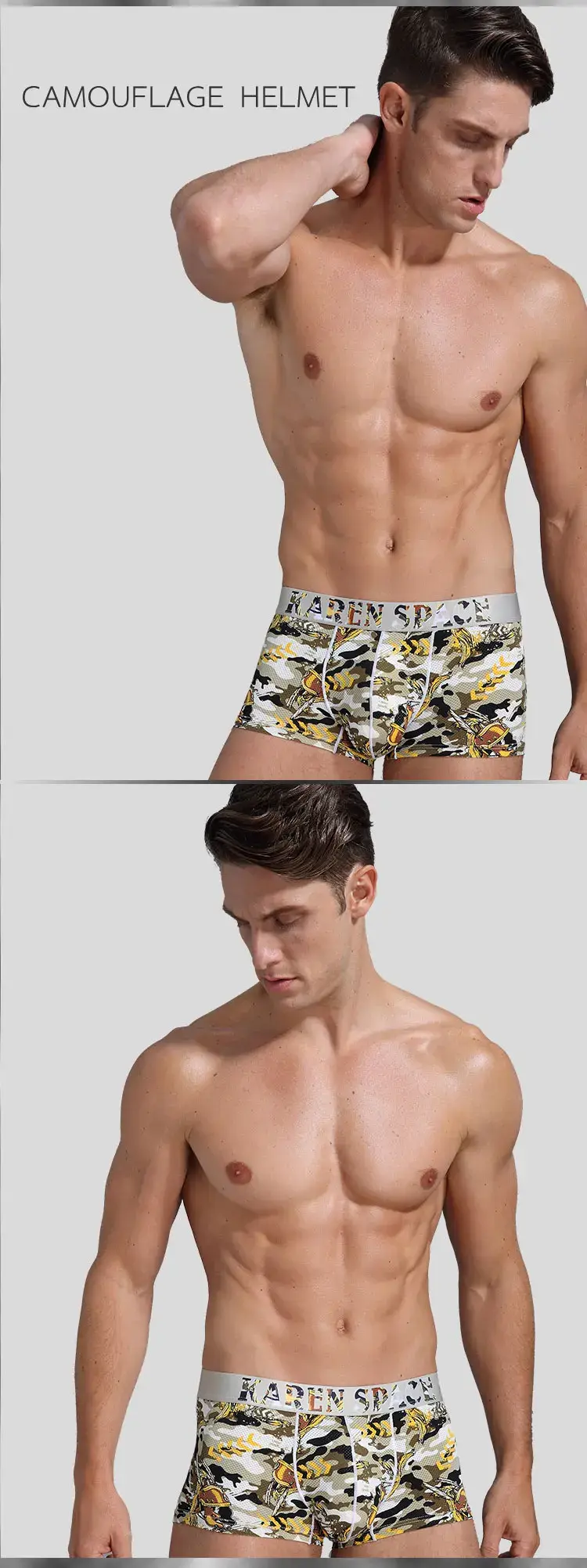 Men's Breathable Ice Silk Printed Boxer Briefs Underwear Fashionable Male Panties Comfortable Calzoncillo Hombre