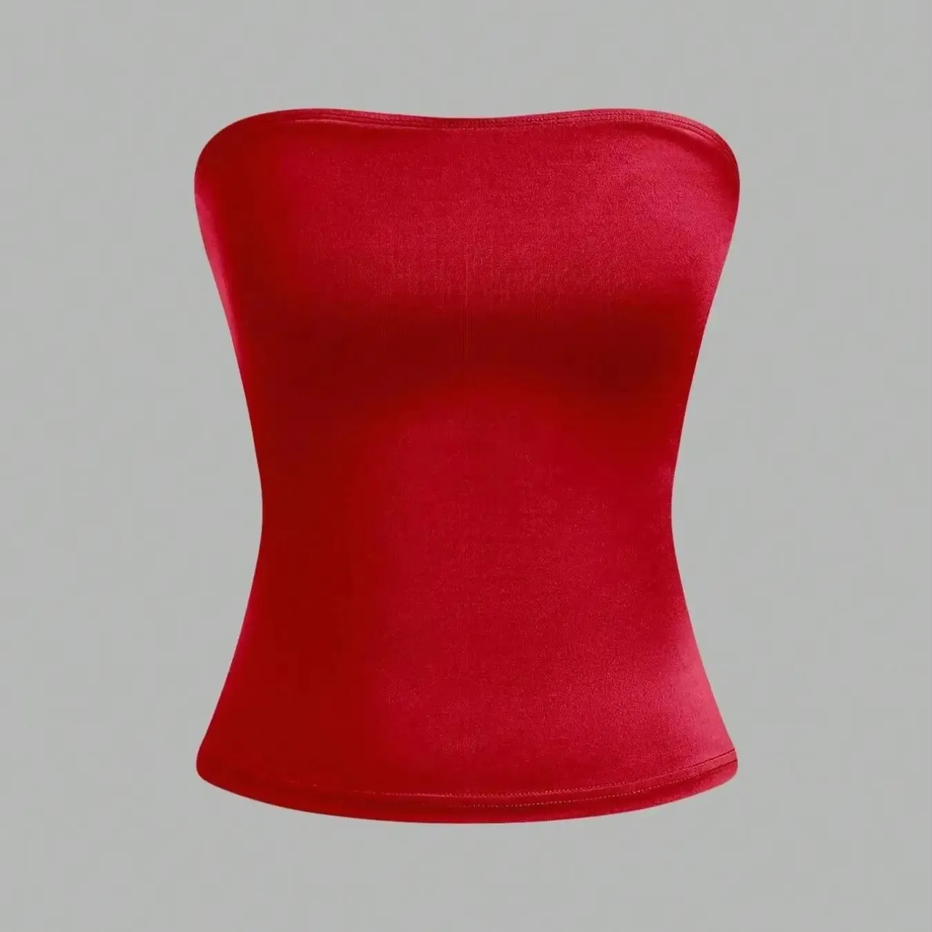 Women Red Solid Color Strapless Bandeau Top Casual Slim Fit Form Fitting Tube Top For Daily Wear Streetwear & Y2K Style
