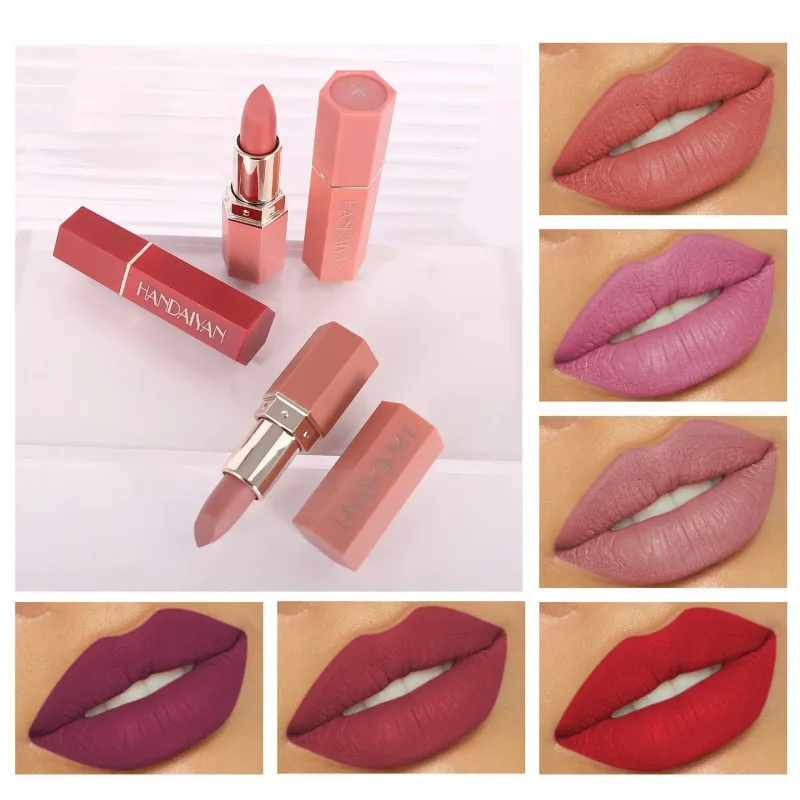 Fugtgivende mat læbestift 6 nuancer Langvarig Ikke-overførsel Nude Lip Gloss HANDAIYAN Kosmetik til damer — image 5