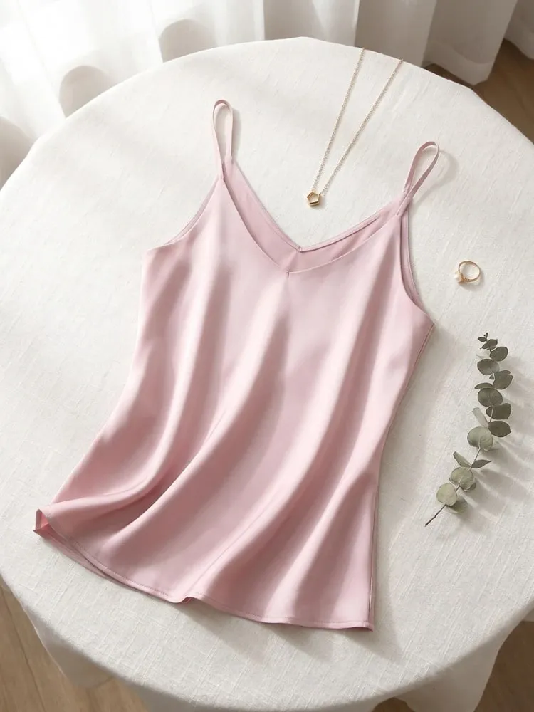 2026 Summer Spaghetti Strap Women Tank Top Halter V Neck Basic White Cami Sleeveless Satin Silk Tops Women'S Camisole — image 10