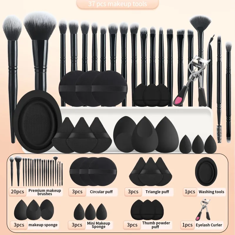 20 makeup brushes+3 round powder puffs+3 triangular powder puffs+3 beauty eggs+3 finger powder puffs+3 mini beauty eggs+1 washin — image 7