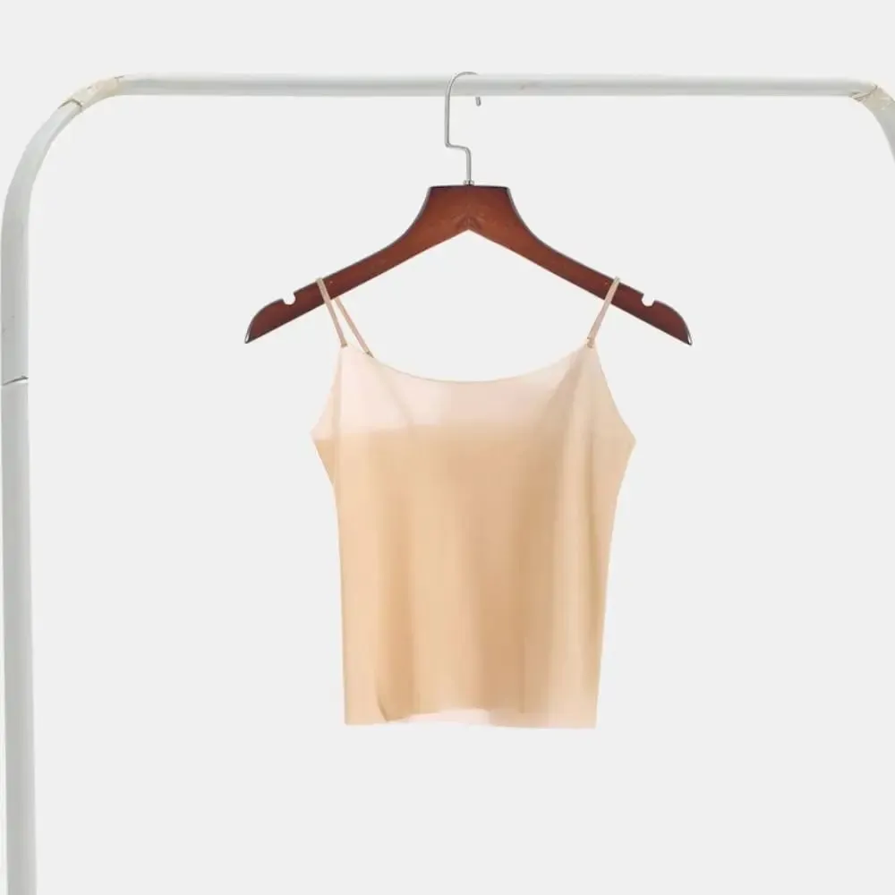 Thin Ice Silk Traceless Sling Tank Top Bralette Crop Tops Strap Skinny Vest Tops Solid Color Slim Fit Sleeveless Camisole Women — image 9