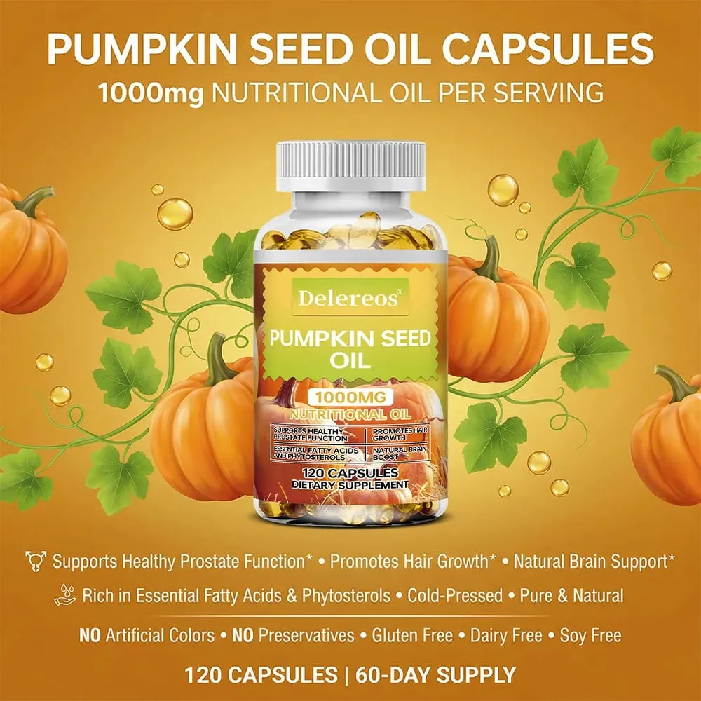 Pumpkin Seed Oil Capsules 1000mg Supports Prostate Urinary Bladder & Hair Health for Men Cardiovascular Health Non-GMO — image 3