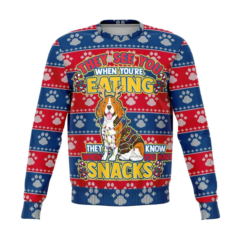 Colorful Dog Cat Pattern Ugly Christmas Sweater For Men 2026 New Year Festival Hoodie Women Merry Christmas Crew Neck Sweatshirt — image 7
