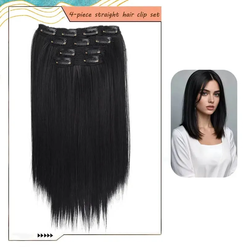 14"Synthetic Thick Clip‑in Hair Extensions 4Pcs Invisible Natural Straight Soft Easy Install For Women Girls Wedding Party Daily