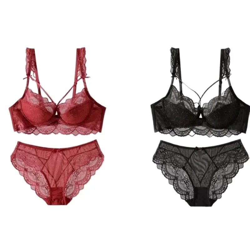 Elegant French Style Lace Lingerie Set Slim-Fitting Adjustable Gathers Larger Busts Smaller Look Women Soft Bra S-2XL Comfor Bra — image 1