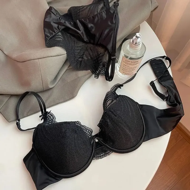 Ladies Lace Lingerie Set Pure Desire Aesthetic Deep V Thin Straps Thin Cup Soft Underwire Push‑Up Bra Underpants S-XL — image 9