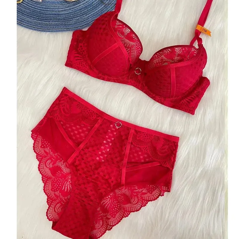 high quality lace bras and brief two piece set for women push up B C D cup hollow out wire summer lingerie underwear black white — image 9
