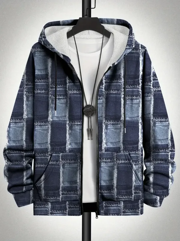 Retro Plaid Print Patchwork Zip Up Hoodie Men's Clothing Hot Style Long Sleeve Pullover Trend Streetwear Men Zip Up Hoodies — image 7