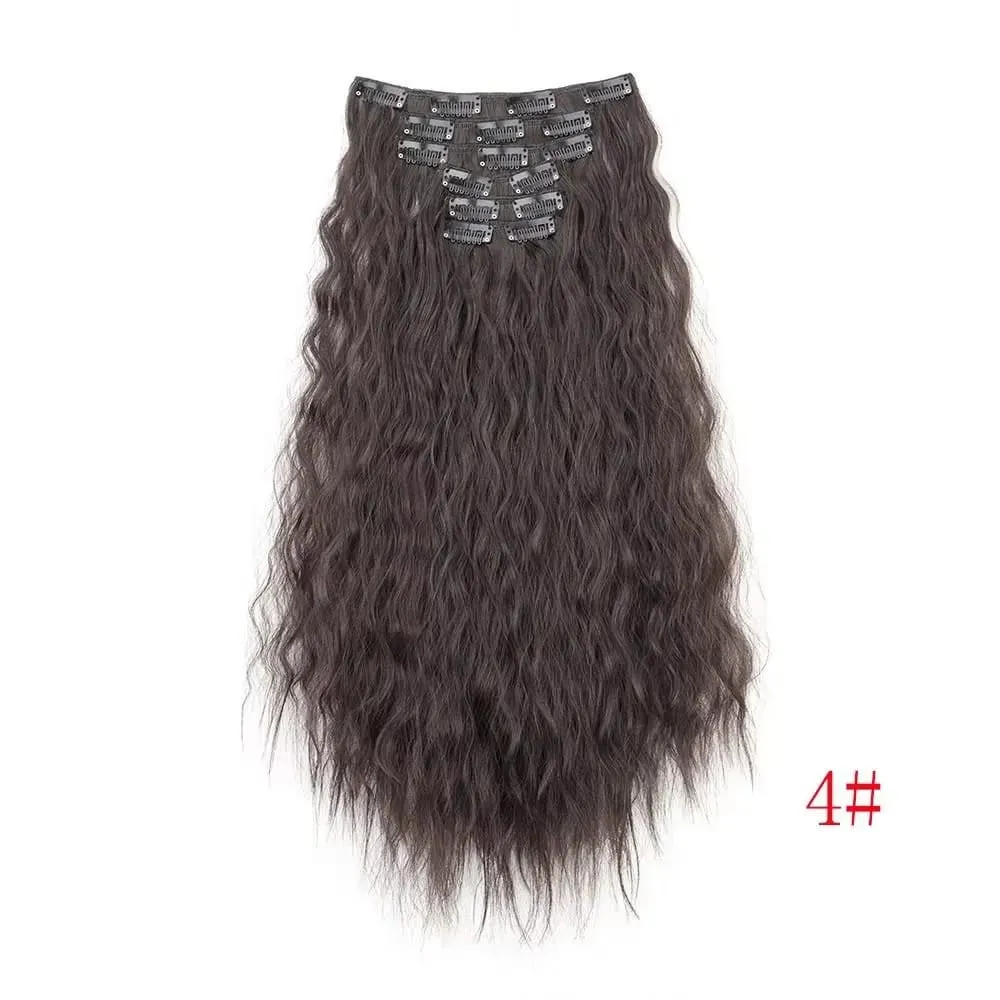 24 Inch Clip In Hair Extensions 6PCS Hair Extensions Long Water Wave Hair Full Head Synthetic Clip On Hairpiece For Women Girls — image 14
