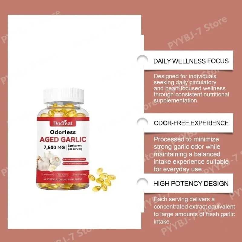 Odorless Aged Garlic Extract 7500mg 60 Softgels Ajo Envejecido Supplement Antioxidant & Immune Support Daily Garlic Softgels
