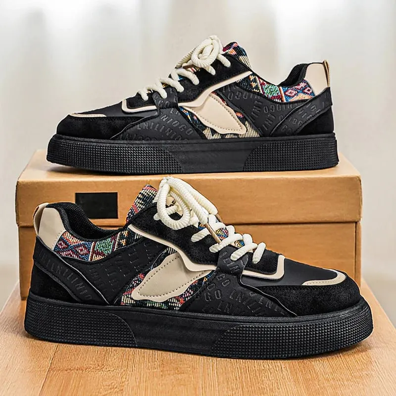 Men's Vintage Patchwork Platform Sneakers - Ethnic Tribal Print Low-Top Casual Shoes Retro Fashion Walking Sneakers for Men — image 6