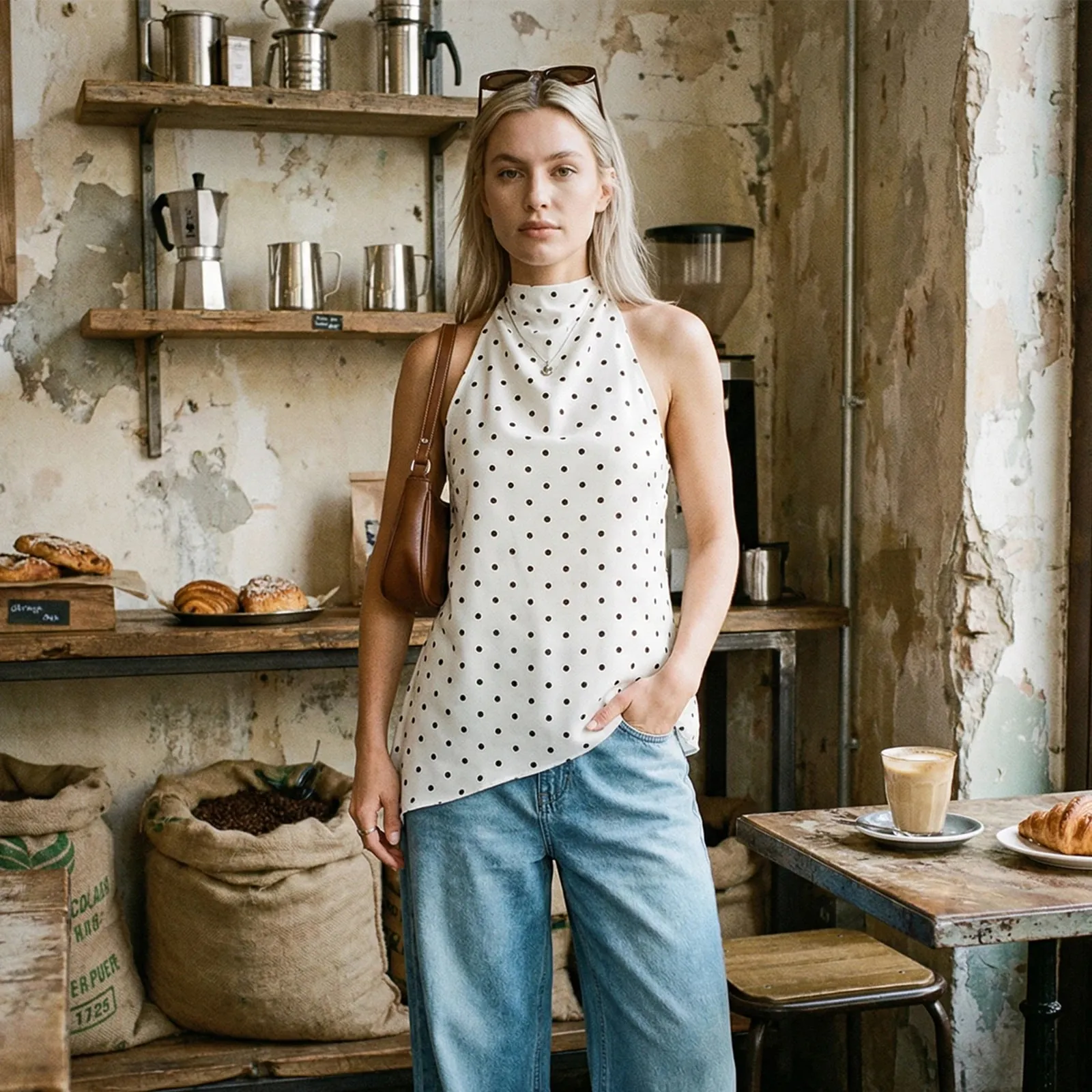 Women Summer Vintage Dot Print Asymmetric Hem Halter Neck Tanks Tops Sleeveless Backless Slim Fits Tunic T-Shirts Streetwear — image 2