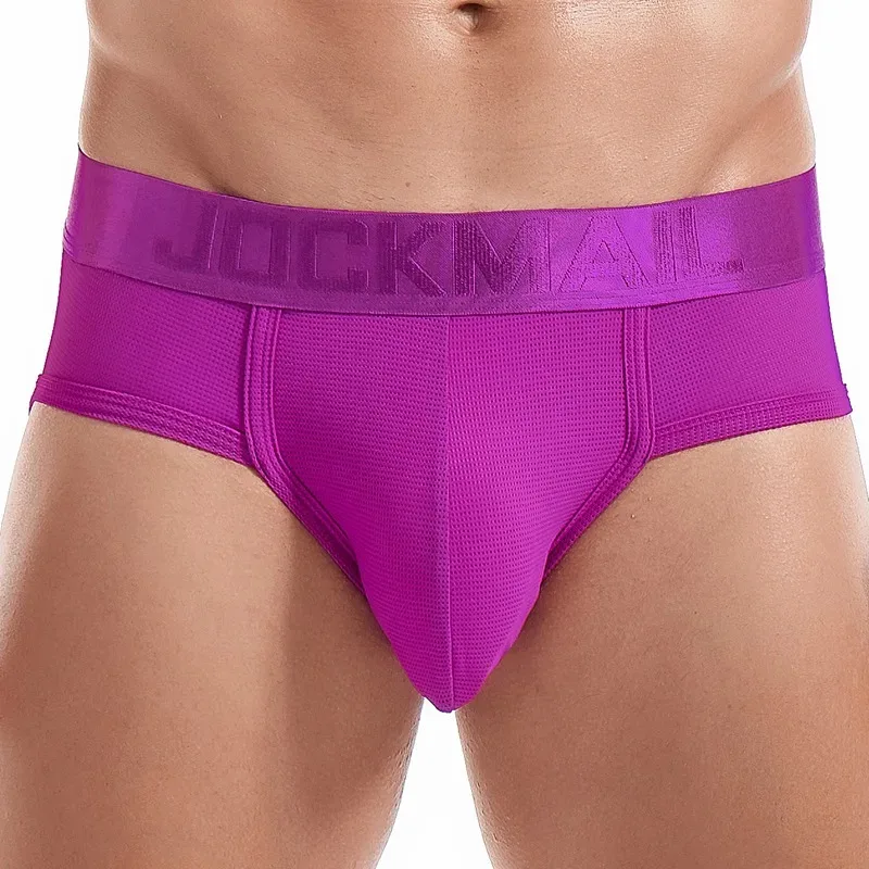 Jockmail Mens Underwear Briefs Mesh Breathable Sports Fitness Shorts Solid Color Sexy Low-rise Lingeries for Extreme Panties — image 5