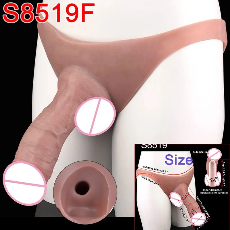 Gode ​​Long et creux à sangle pour homme, pénis Ultra réaliste, manches longues, pantalon, couverture de coq masculin, jouets sexuels