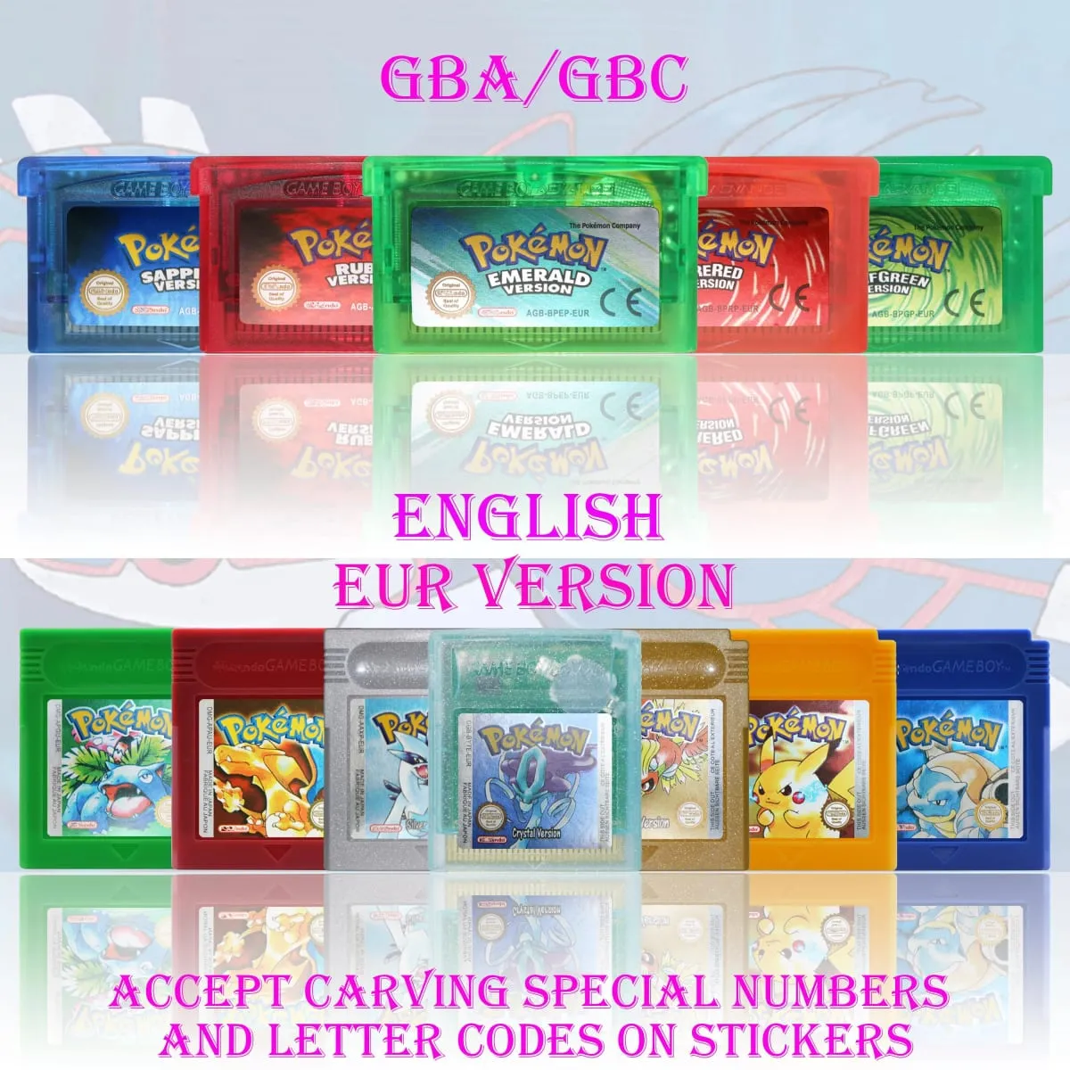 GBC/GBA EUR Version Pokemon Crystal/Yellow/Emerald/Fire Red/Leaf Green Game Cartridge Video Game Card High Quality with Battery — image 1