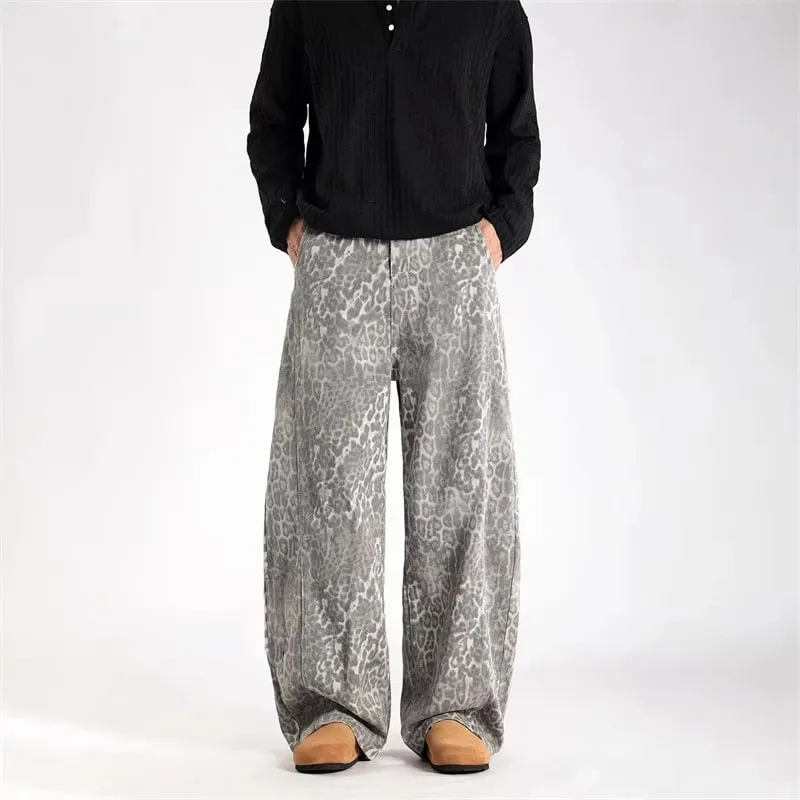 2026 New Vintage Distressed Leopard Printed Y2K Jeans Men's High Street Baggy Curved Denim Pants Hip Hop Fashion Punk Jean — image 4