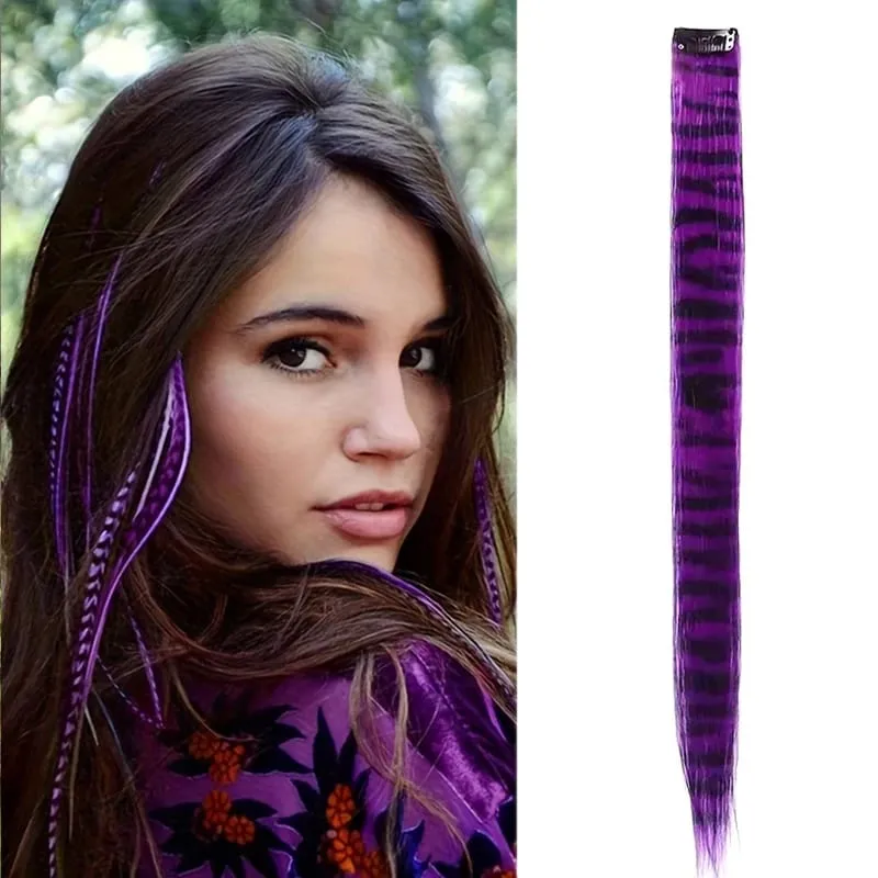 Rainbow Colored Feather Clip In Hair Extensions 18inch Synthetic Hair Piece Y2K Fashion For Women Girls Cosplay Party Halloween — image 15