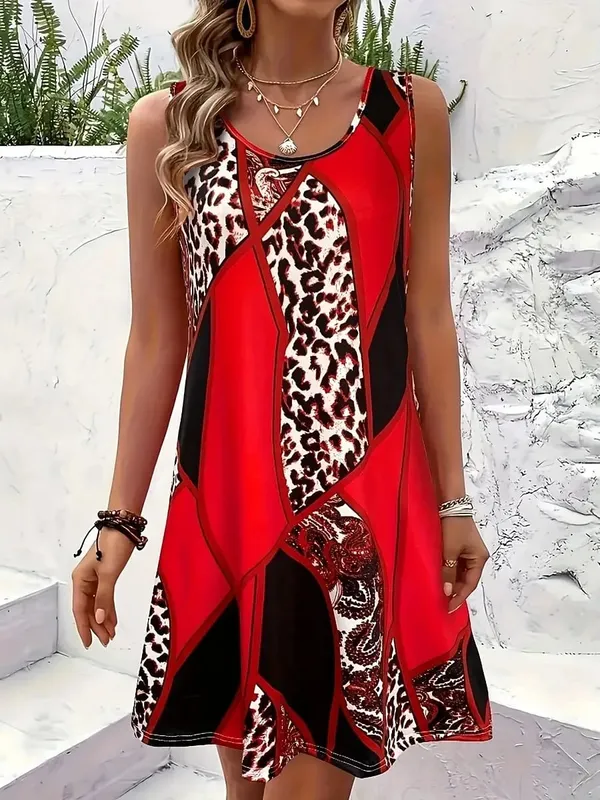 Fashion Leopard Geometric Women Dress Sleeveless Sundress Collage Graphic Summer Casual Daily Wear Female Clothing Trendy New — image 3
