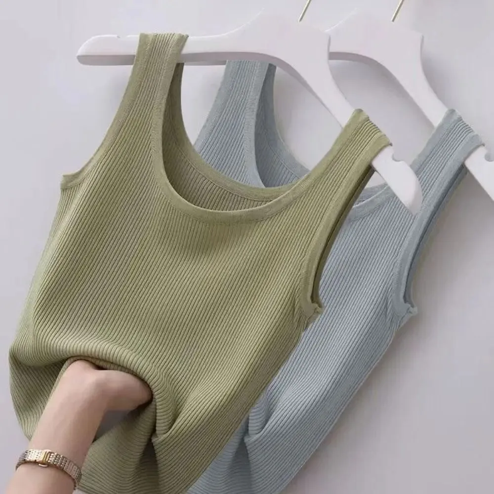 2024 Polyester Sexy Sleeveless Camisole Basic Top Solid Color Summer Camisole Streetwear Tees T-Shirt Spring Knitted Tank Women — image 2