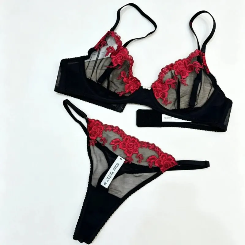 Nouveau Modèle Ensemble Soutien Gorge Culotte Dentelle Ultra Fine Brodée Femme Push Up Sans Couture Confortevole Lingerie Intime — image 5