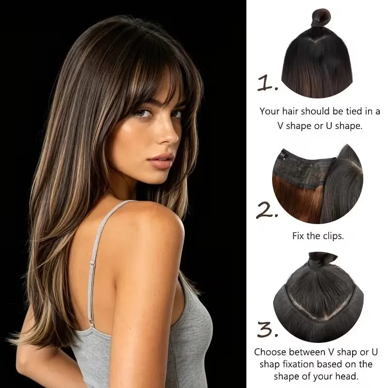 22Inch Synthetic V-Shaped Long Layered Straight Hair Extensions Invisible Increase Volume Fashion Lazy Hairstyle for Women — image 6