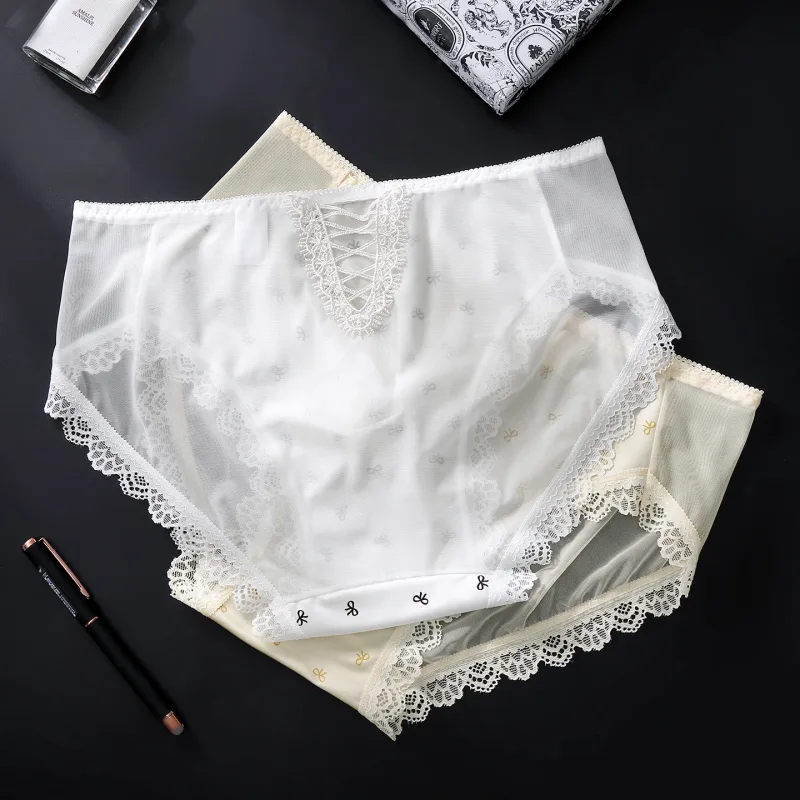 Sexy Lace Mens Briefs 3D Pouch Floral Edge High Elastic Sweet Heart Bow Print Mesh Splicing Underwear — image 6